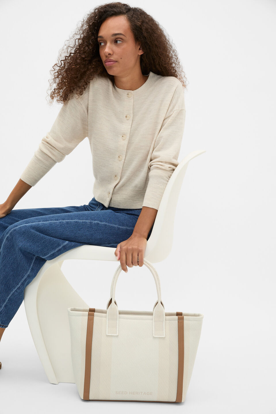 Textured Stripe Carry All  Natural