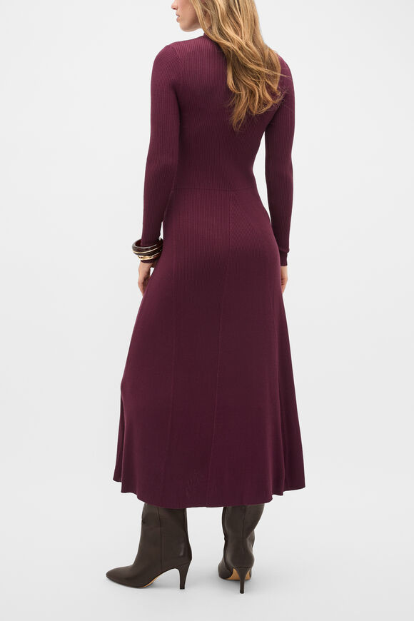 Button Down Mock Neck Knit Dress  Plum Red  hi-res