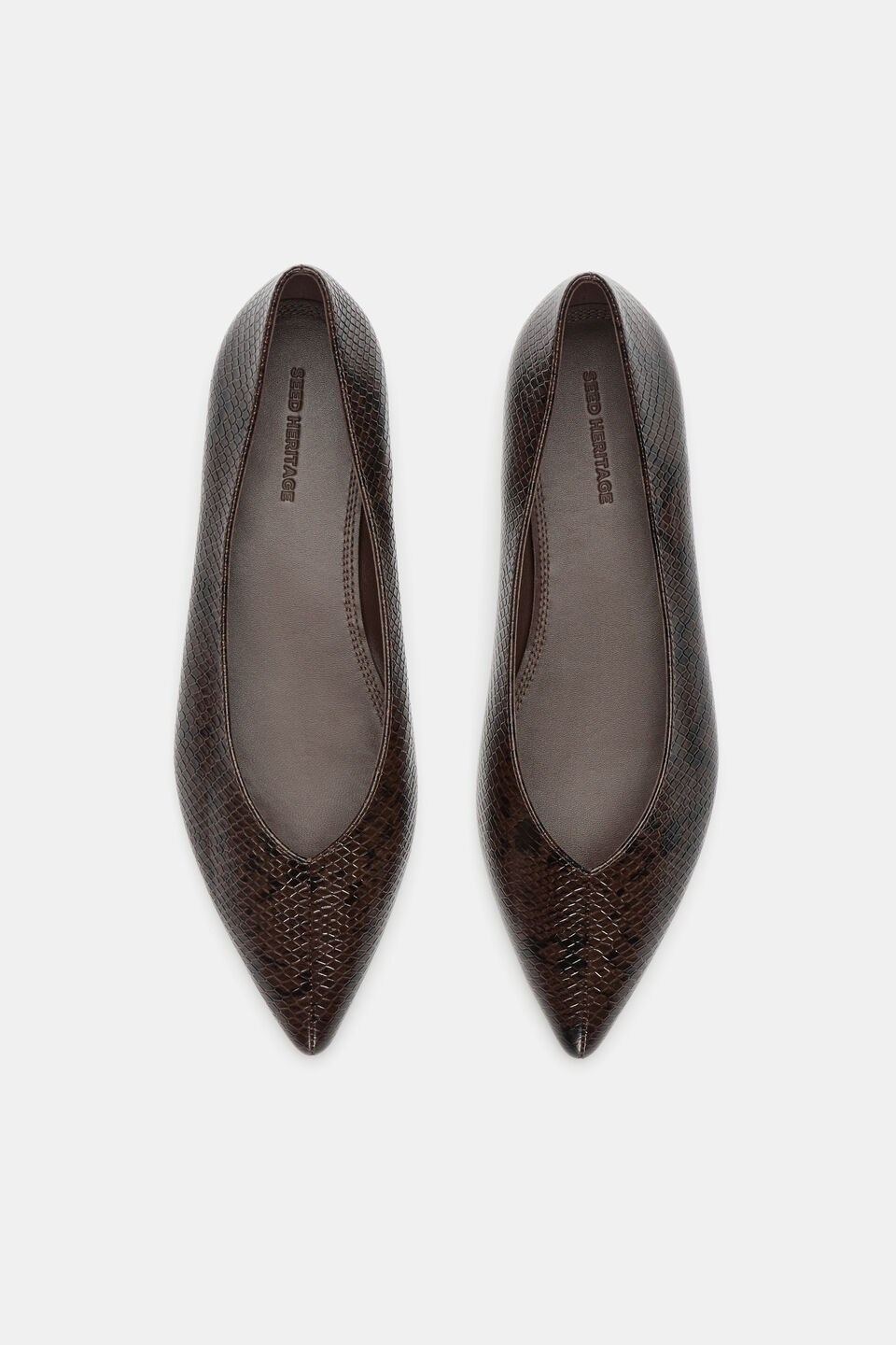 Clem Pointed Ballet Flat  Coffee Bean Snake Print