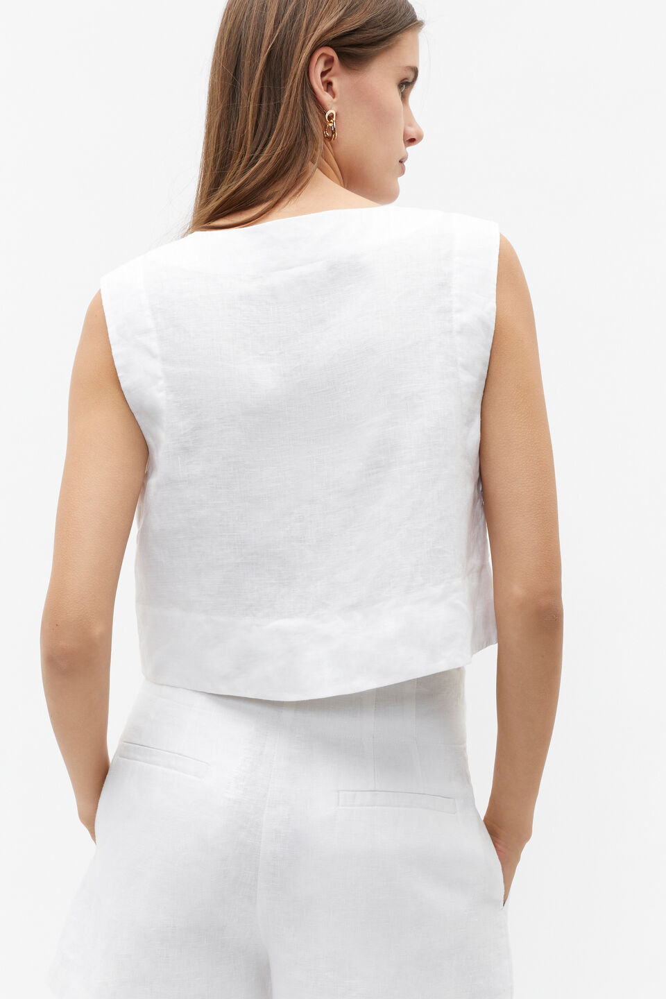 Linen Cropped Shell Top  Whisper White