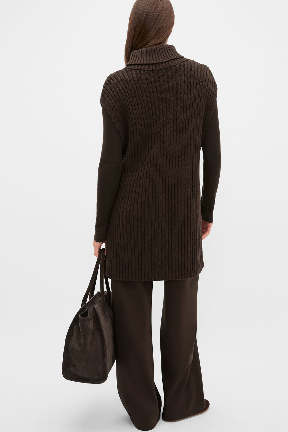 Collar Knit Poncho  Coffee Bean