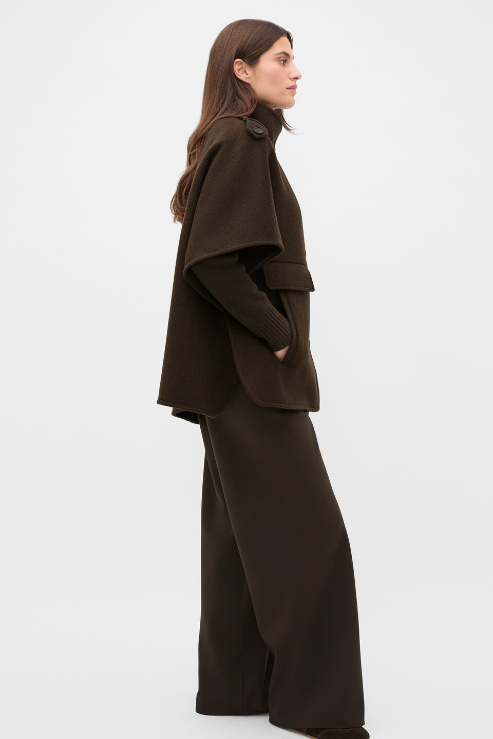 Wool Trench Cape  Coffee Bean