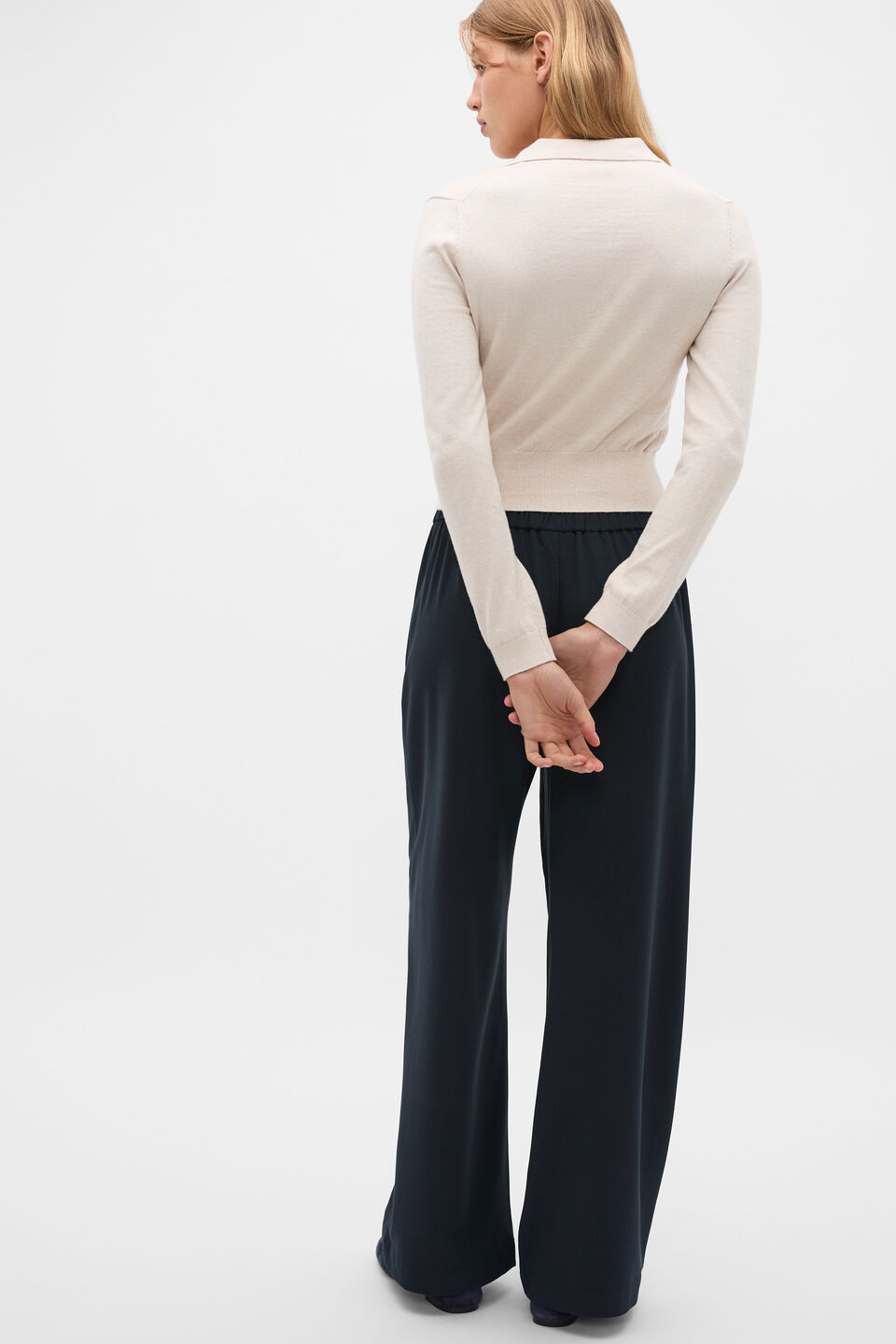 Cotton Blend Polo Knit  Vanilla Cream Marle