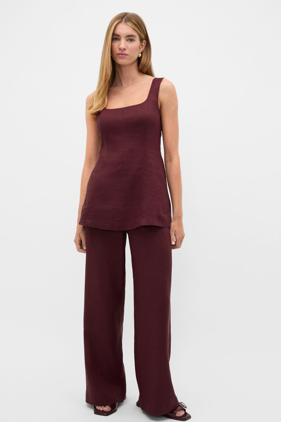 Core Linen Waisted Pant  Plum Red