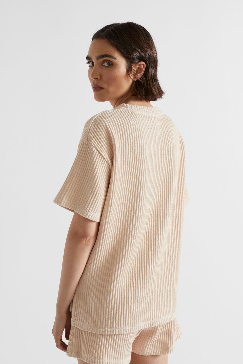Two Tone Rib Oversized Tee  Soft Wheat
