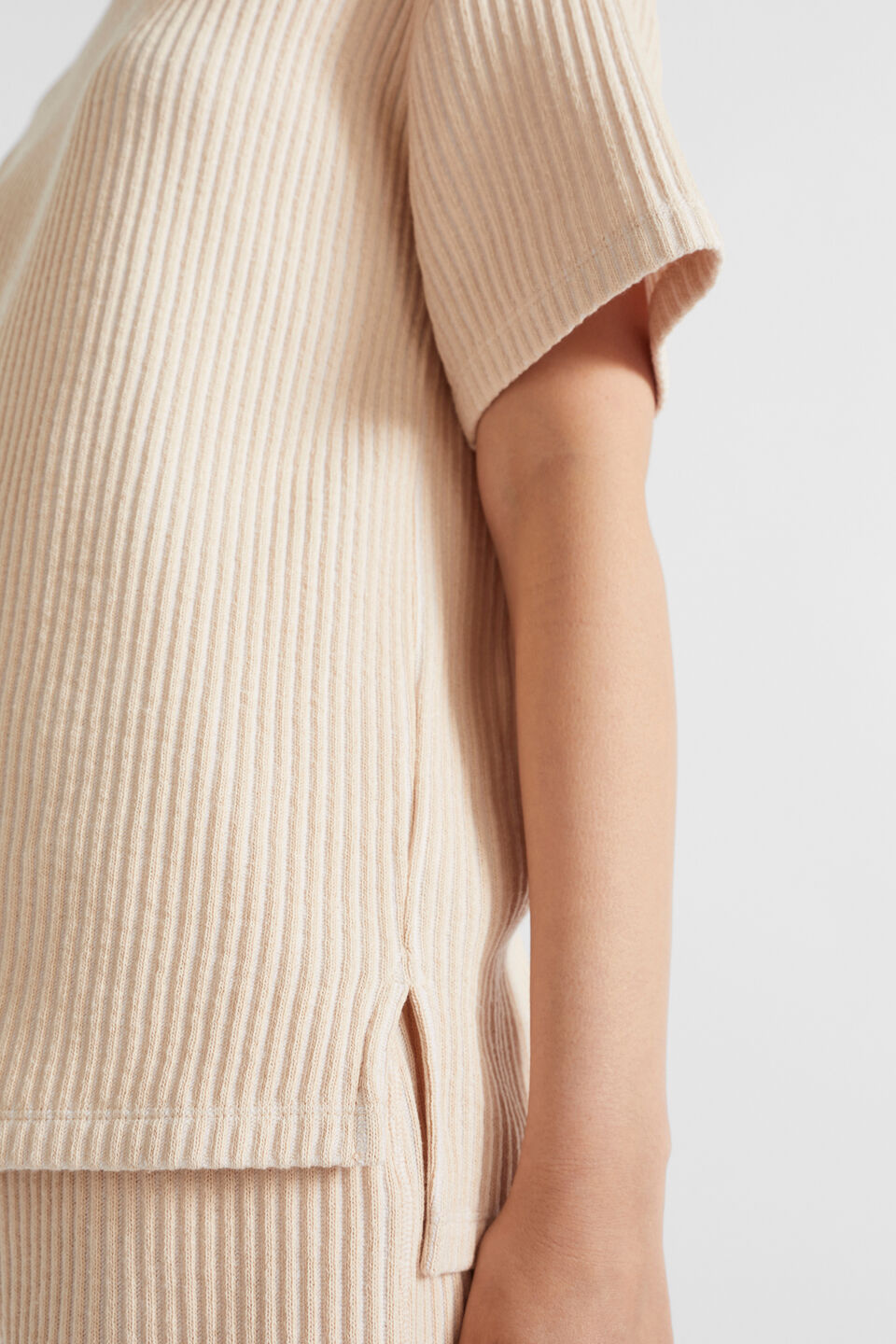 Two Tone Rib Oversized Tee  Soft Wheat
