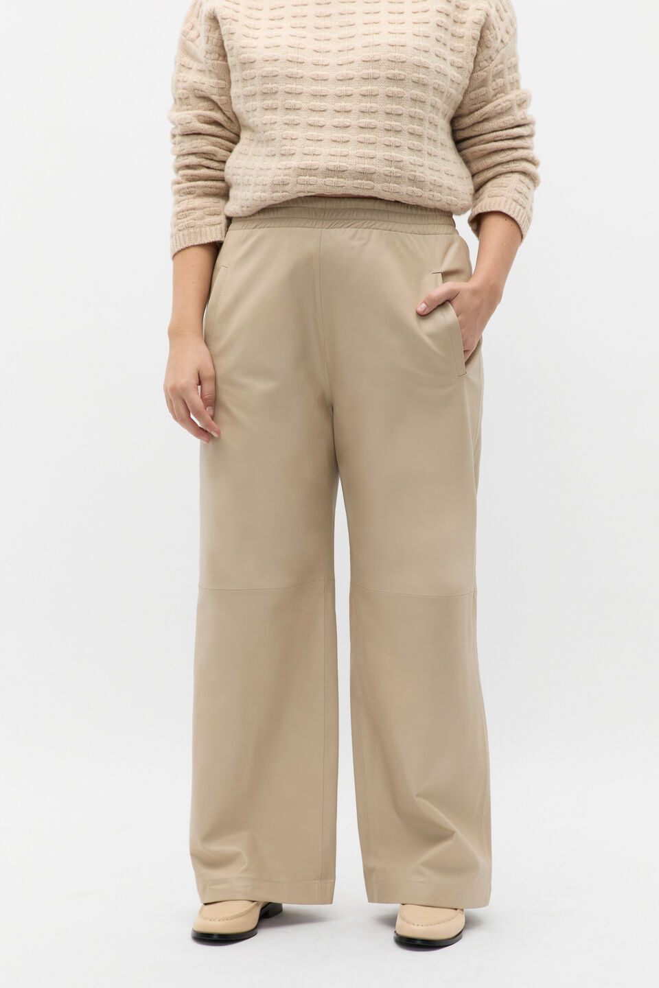 Leather Elasticated Pant  Latte