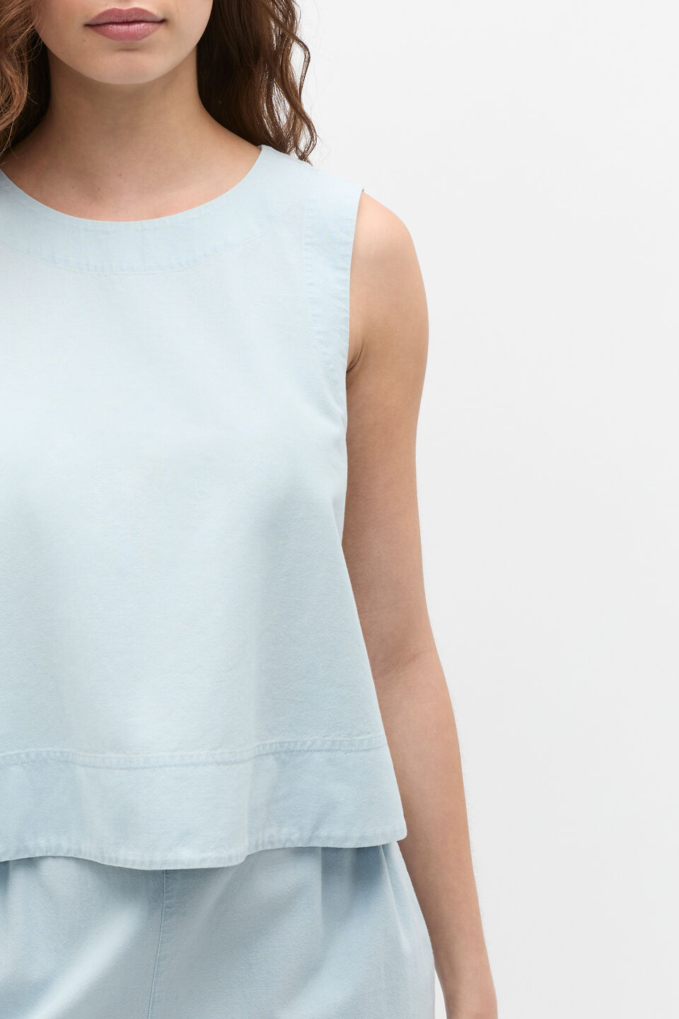 Chambray Boat Neck Shell Top  Chambray