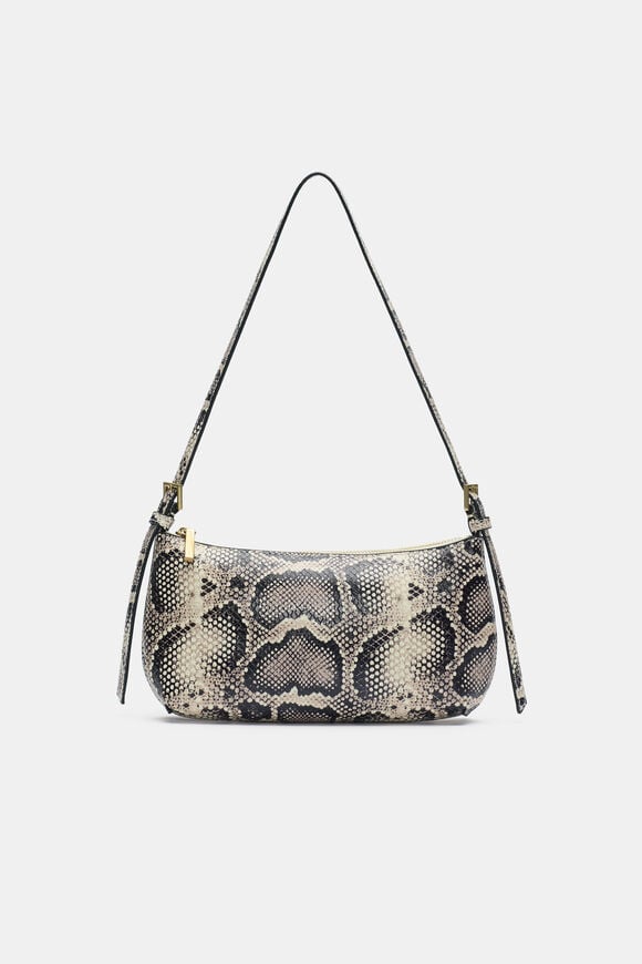 Leather Shoulder Bag  Snake Print  hi-res