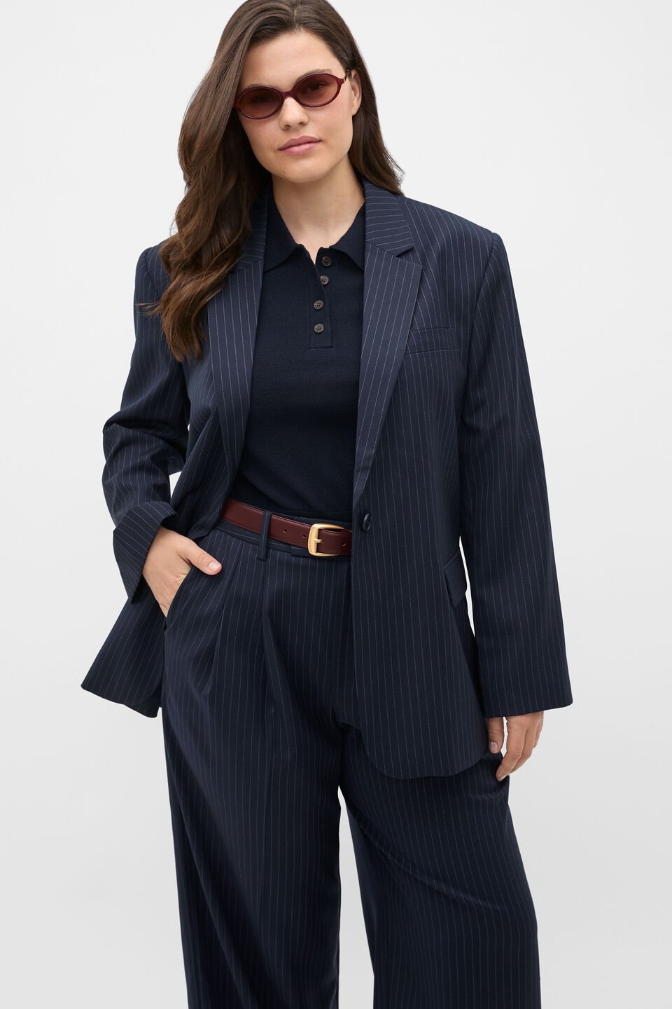 Wool Blend Pinstripe Blazer  Twilight Blue Stripe
