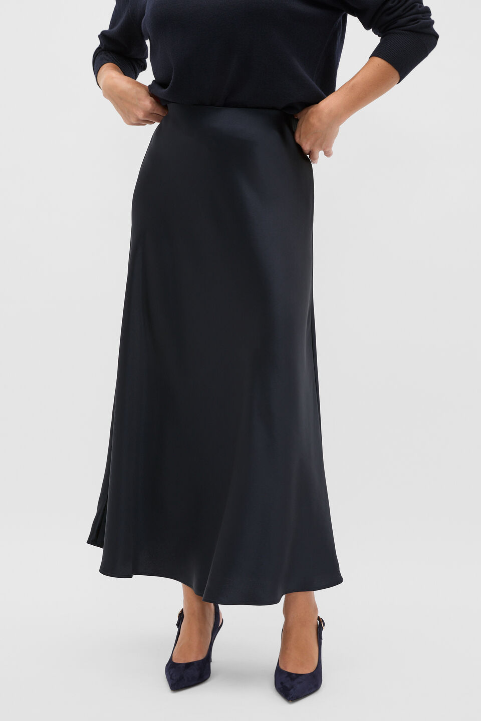 Satin Midi Skirt  Twilight Blue