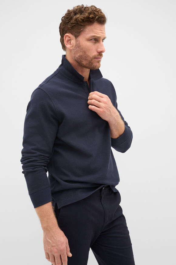 Long Sleeve Pique Polo  Midnight Blue  hi-res