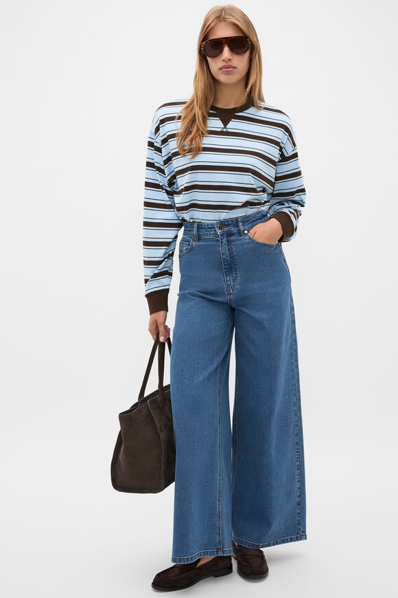 Slouchy Long Sleeve Striped Top  Soft Blue Stripe  hi-res