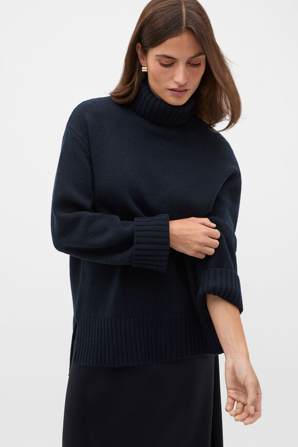 Australian Merino Oversized Roll Neck  Twilight Blue  hi-res