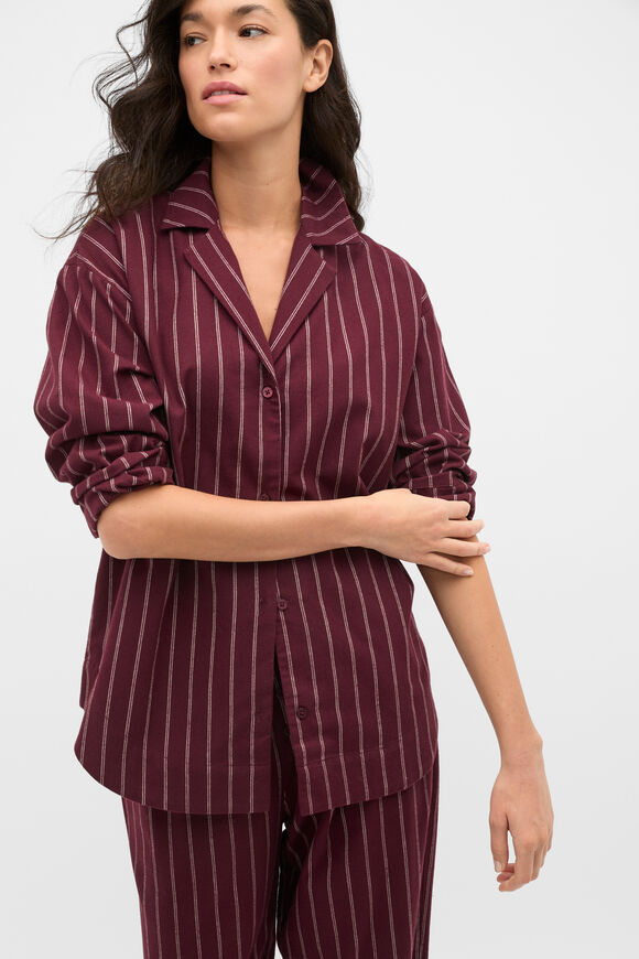 Flannelette Shirt and Pant PJ Set  Plum Red Stripe  hi-res