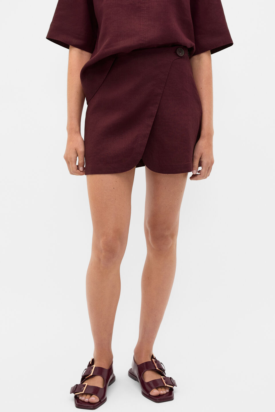 Linen Wrap Skort  Plum Red