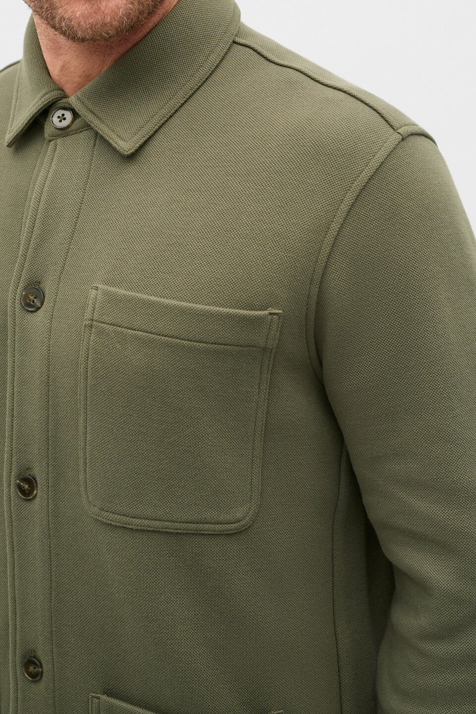 Cotton Pique Overshirt  Olive
