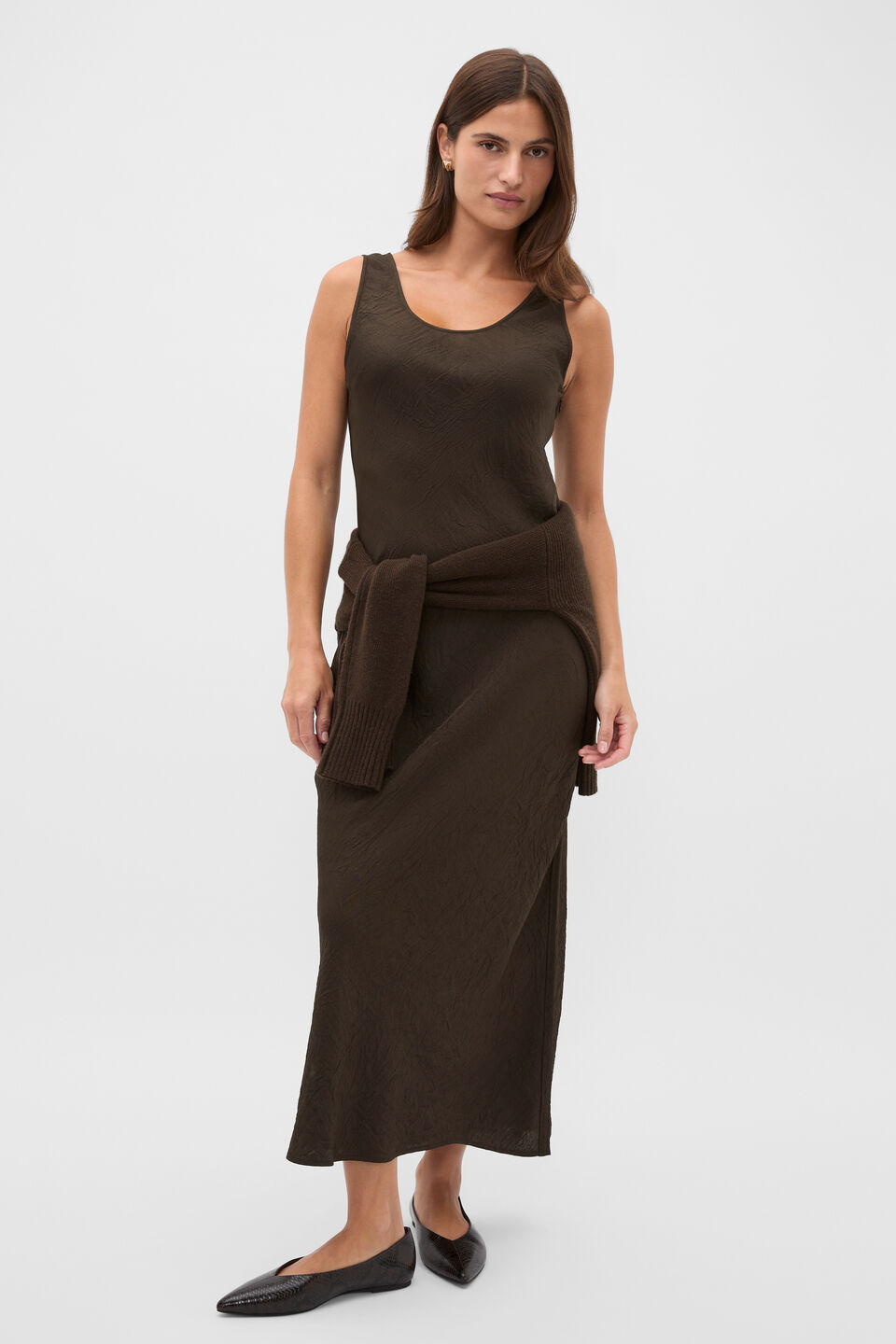 Textured Satin Slip Dress  Coffee Bean