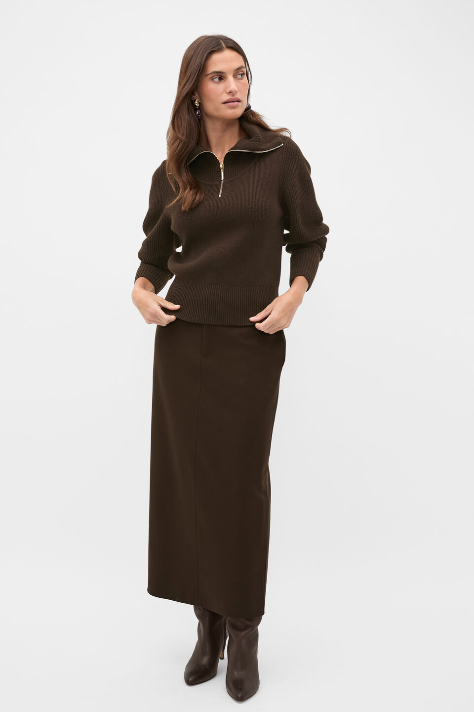 Tailored Pencil Skirt  Coffee Bean