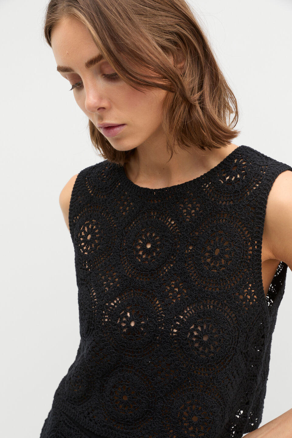 Crochet Knit Tank  Black