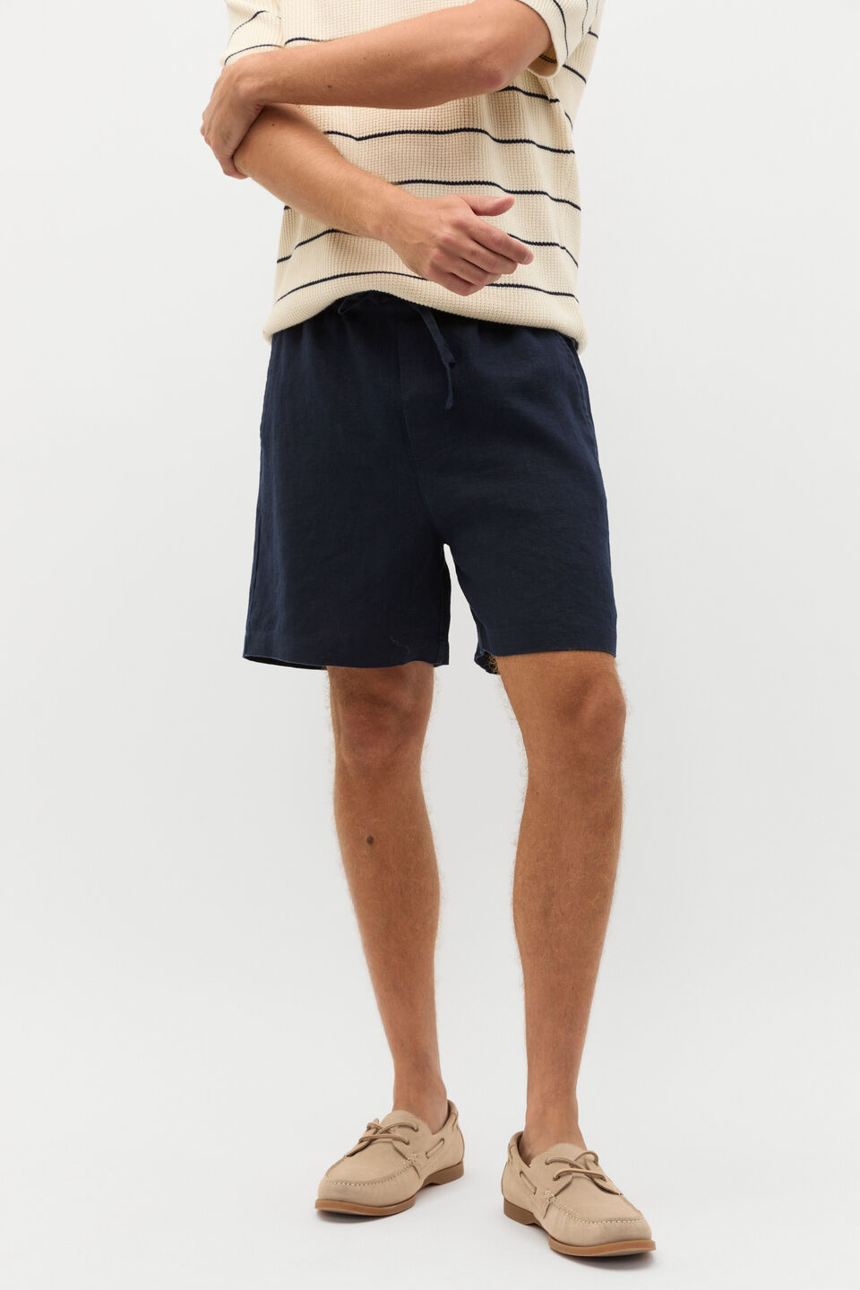 Linen Pullon Short  Midnight Blue