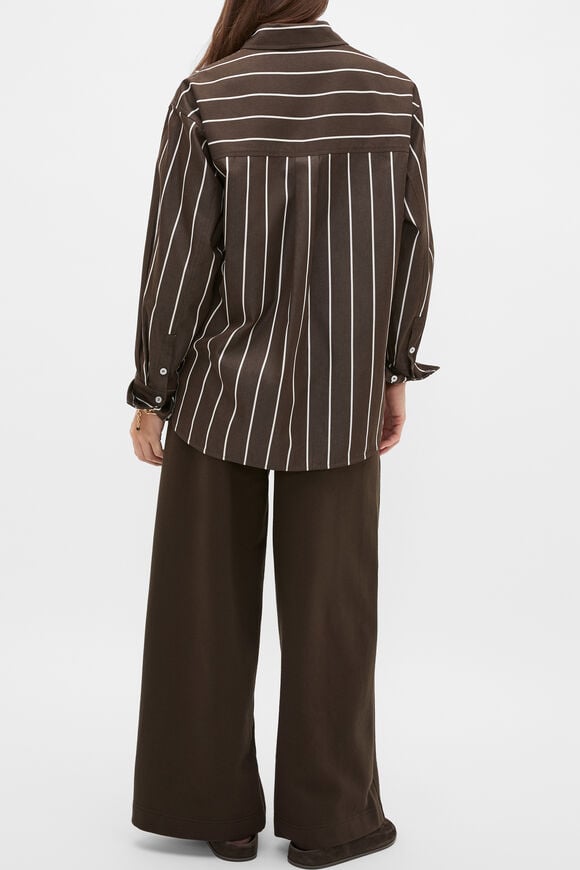 Stripe Cotton Oversized Shirt  Coffee Bean Stripe  hi-res