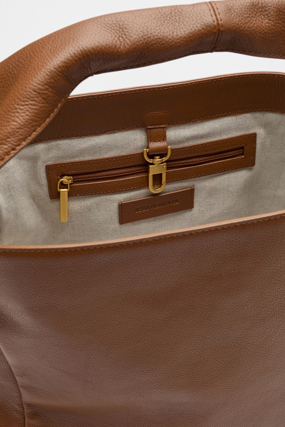 Leather Curved Tote  Deep Tan