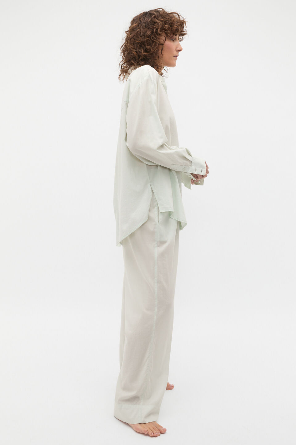 Oversized Voile Long Sleeve and Pant PJ Set  Mist