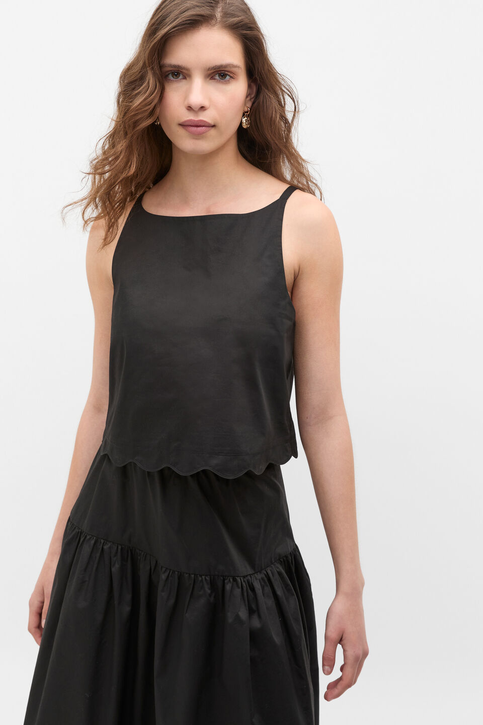 Poplin Scallop Top  Black