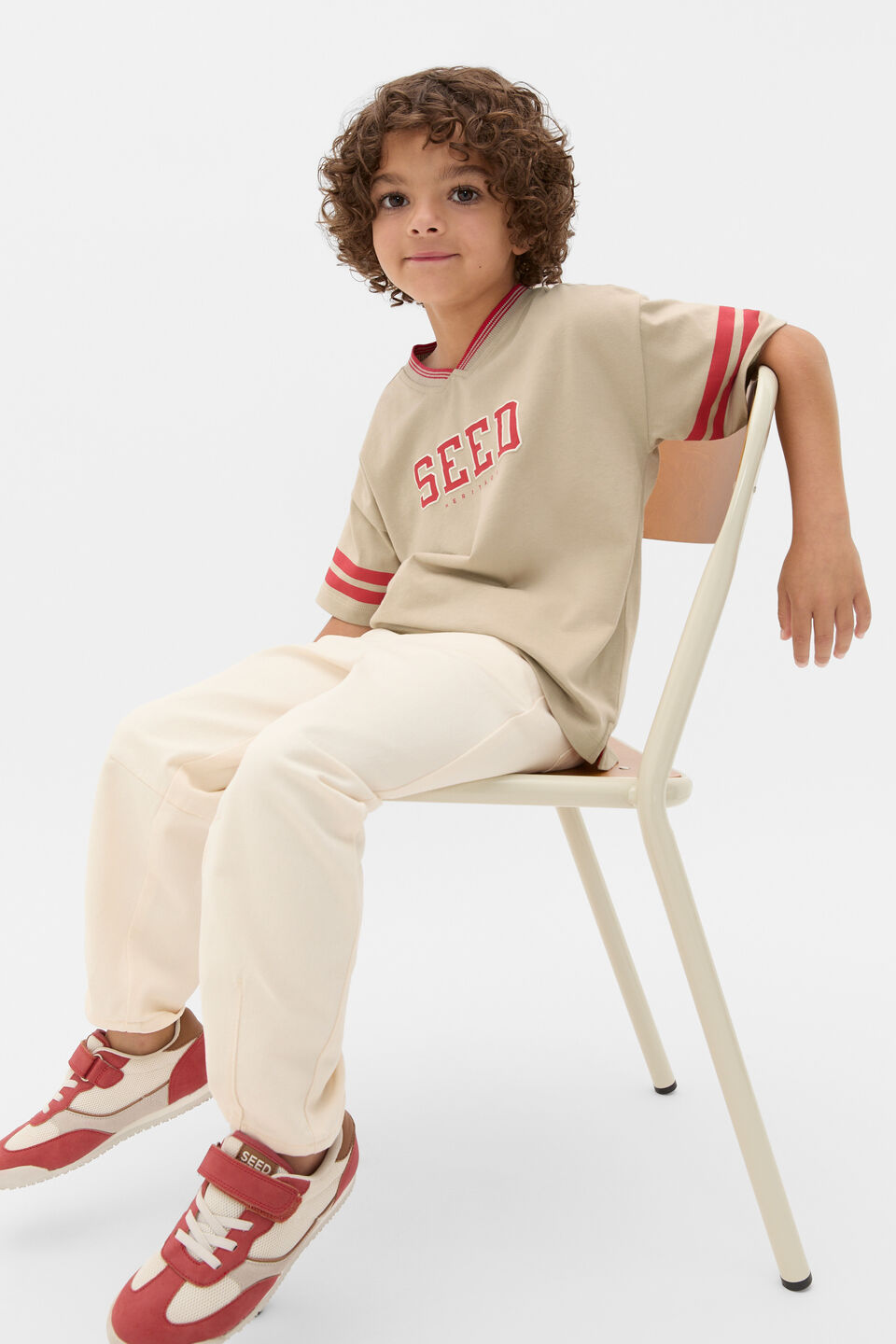Sports Stripe Logo Tee  Milk Tea