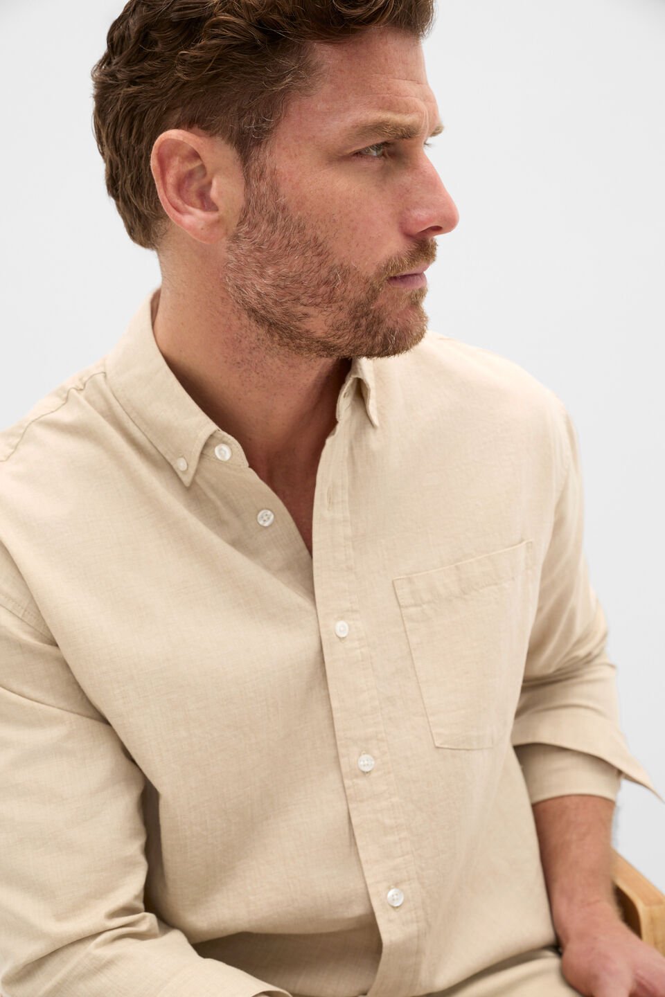 Relaxed Fit Brushed Cotton Shirt  Birch