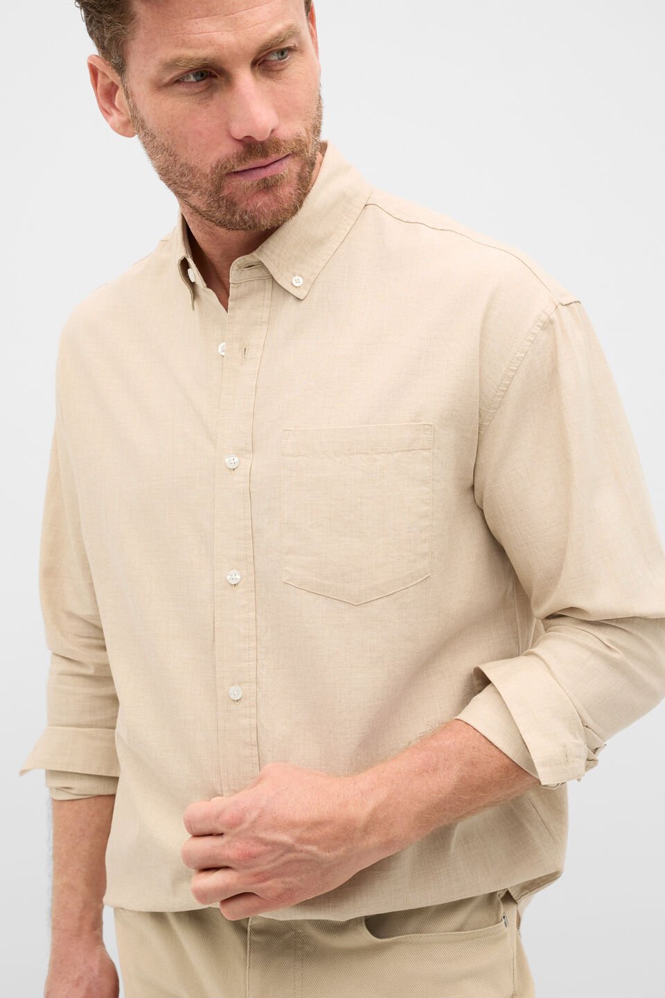 Relaxed Fit Brushed Cotton Shirt  Birch