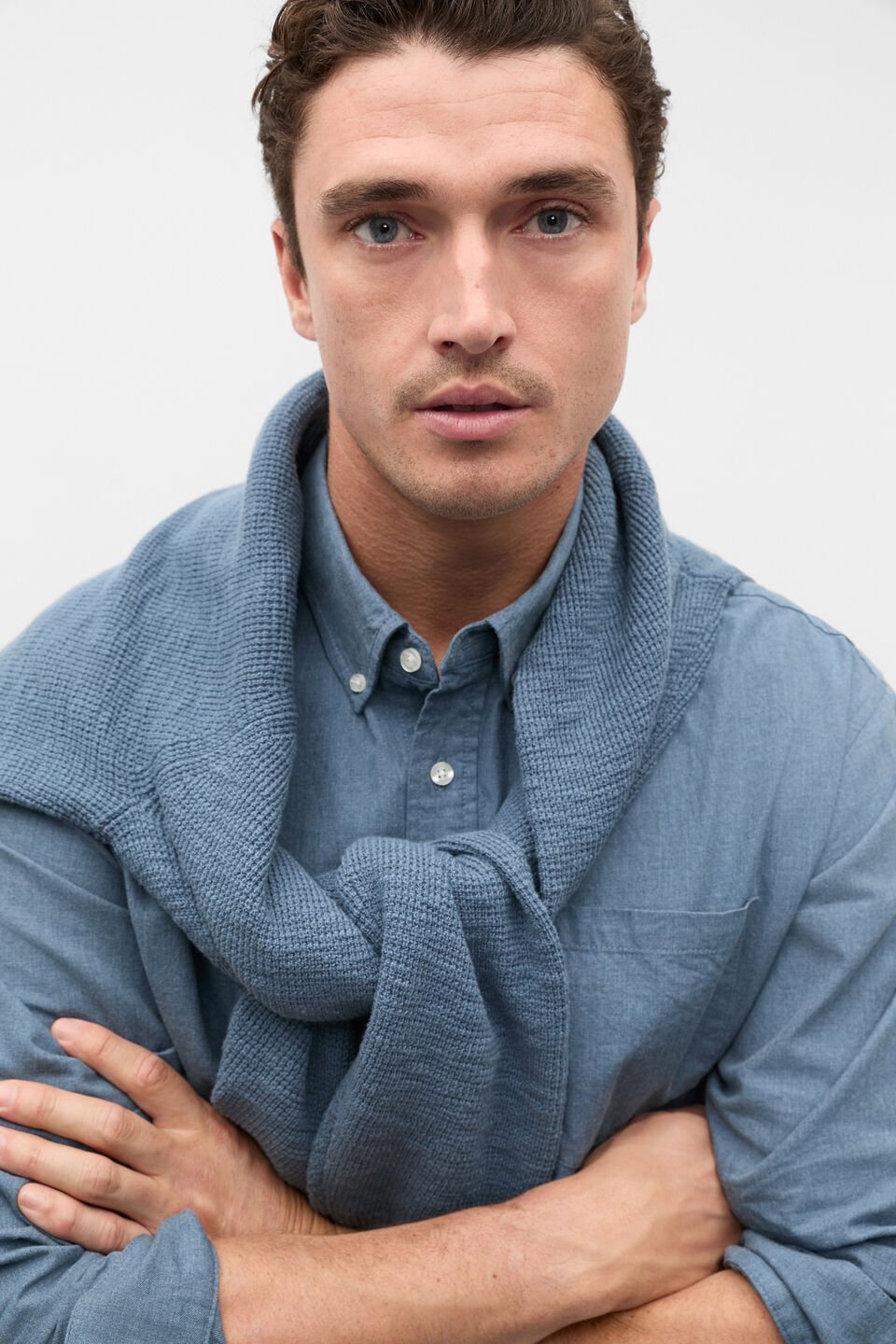 Relaxed Fit Brushed Cotton Shirt  Storm Blue