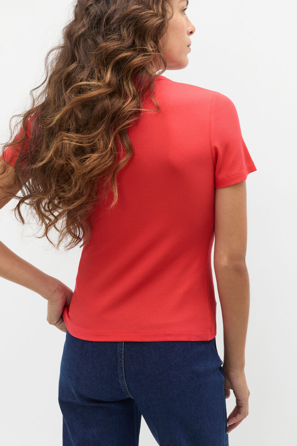 Rib Button Through Top  Electric Crimson