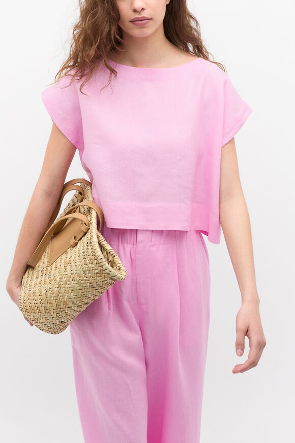 Linen Boxy Shell Top  Fairy Floss  hi-res