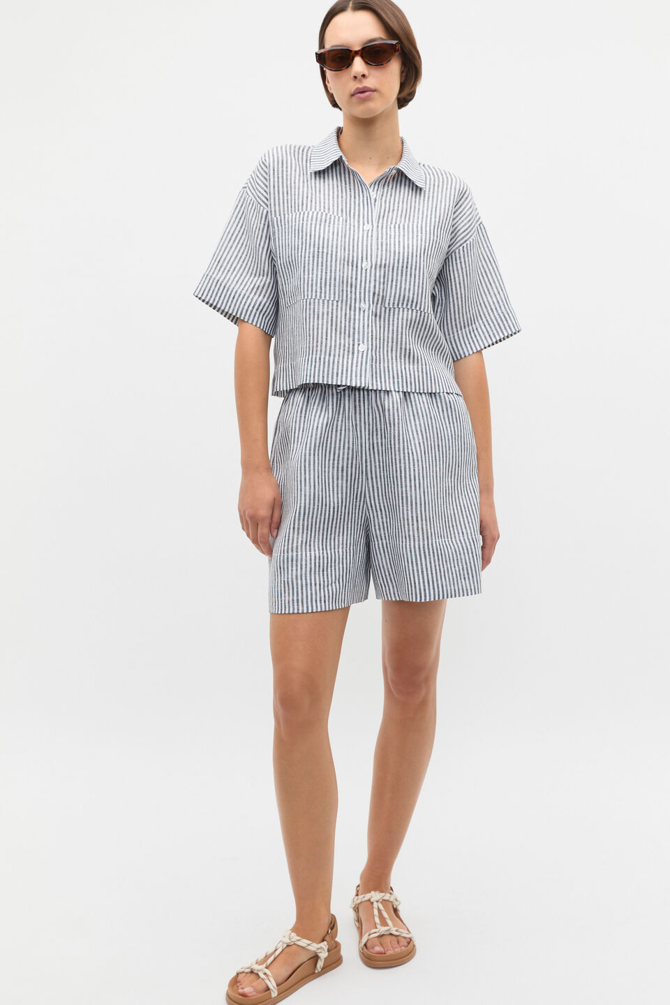 Linen Stripe Boxy Shirt  Twilight Blue Stripe