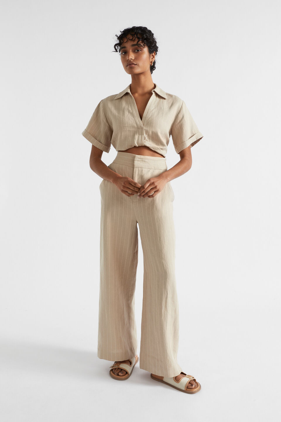 Linen Pinstripe Twist Shirt  Cool Sand Pinstripe