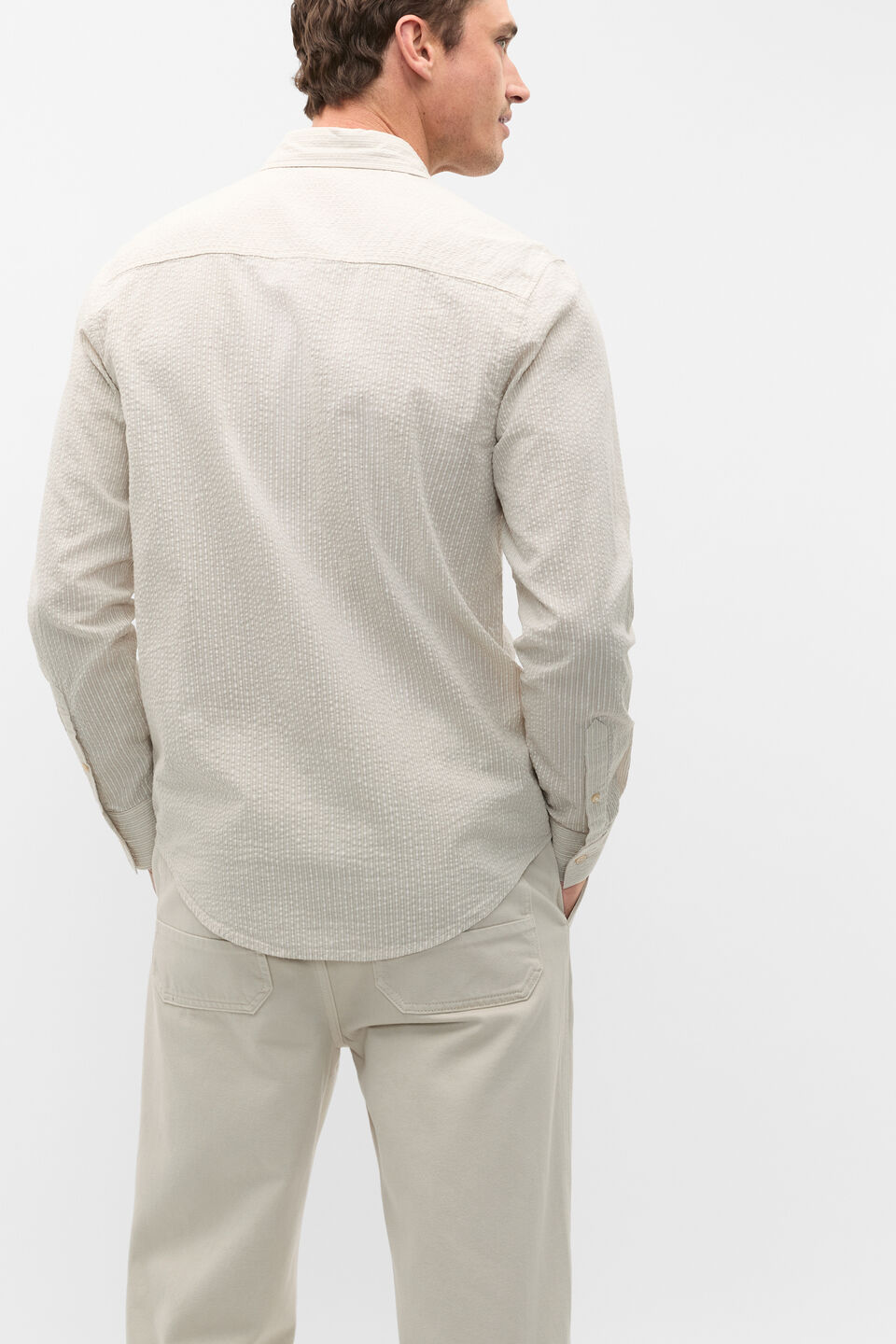 Seersucker Stripe Shirt  Cool Stone