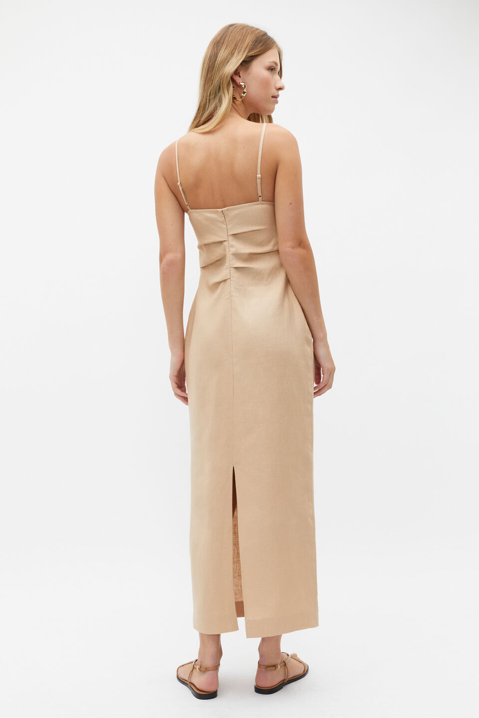 Linen Bustier Midi Dress  Nougat