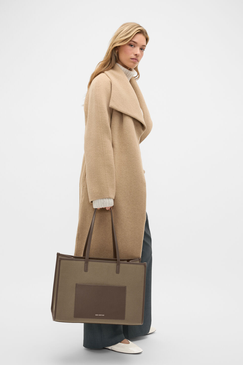 Wool Blend Waterfall Coat  Sandstone Marle