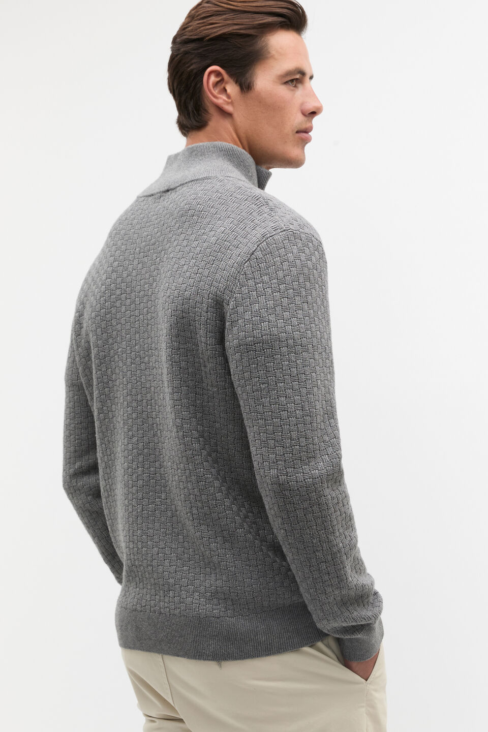 Textured Half Zip Knit  Vintage Grey Marle
