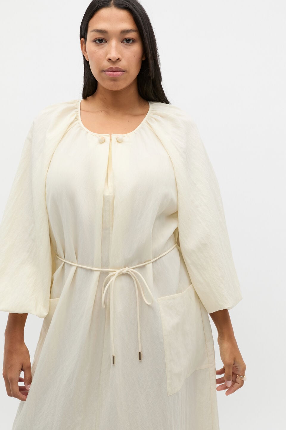 Crushed Gathered Maxi Dress  Buttercream