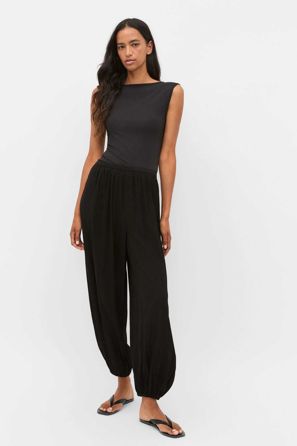 Plisse Gathered Pant  Black