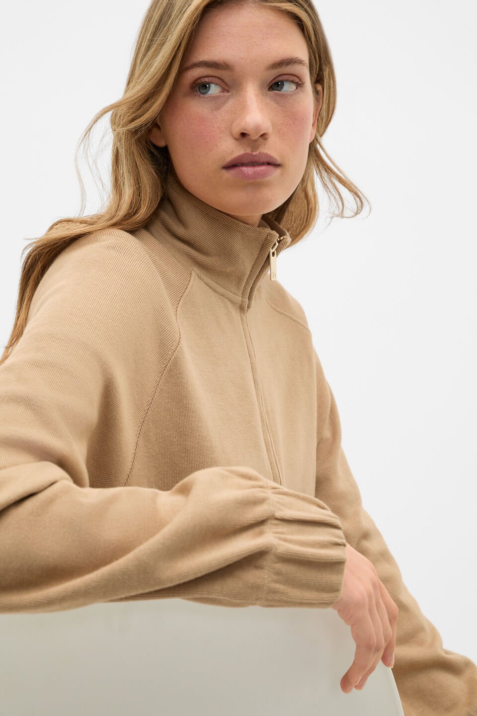 Heavy Rib Zip Thru Sweat  Sandstone