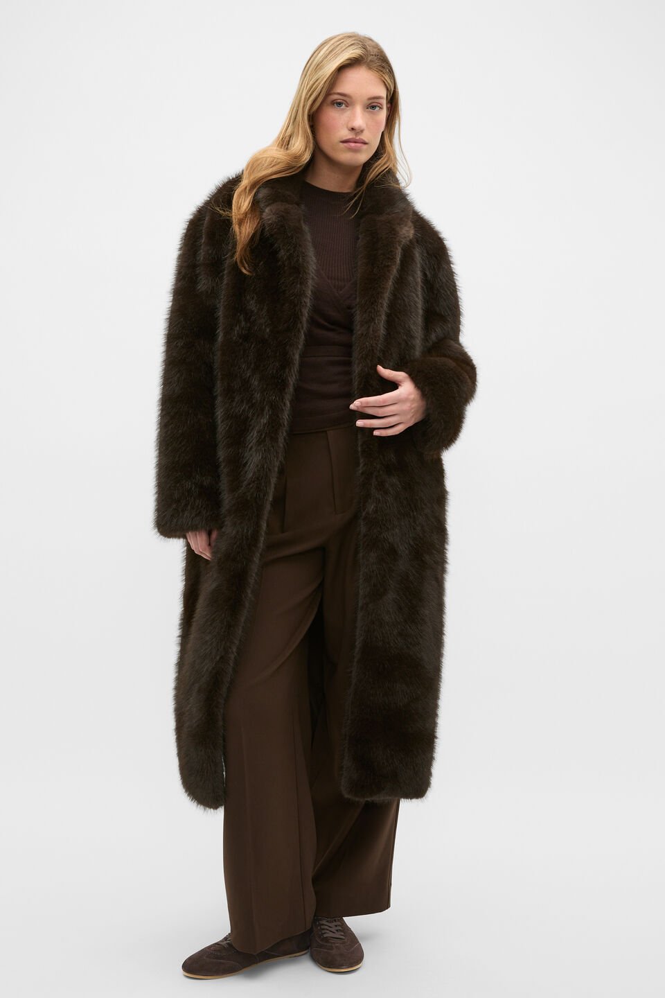 Maxi Faux Fur Coat  Coffee Bean