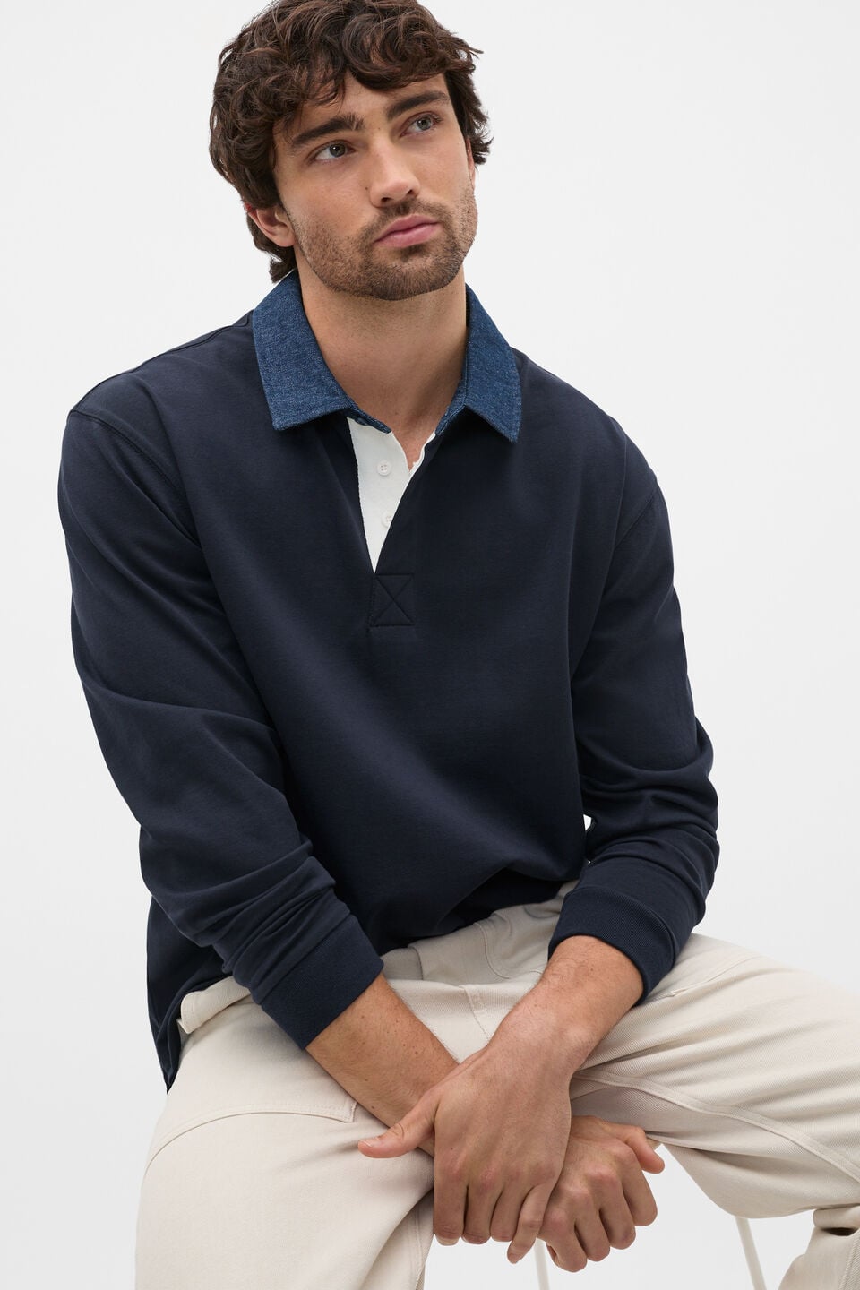 Denim Collar Rugby  Midnight Blue