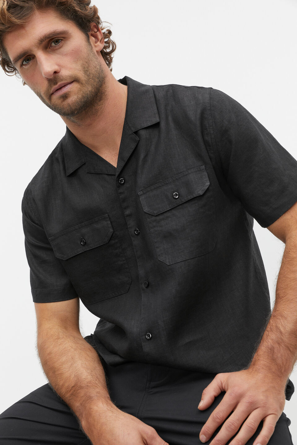 Linen Utility Shirt  True Black