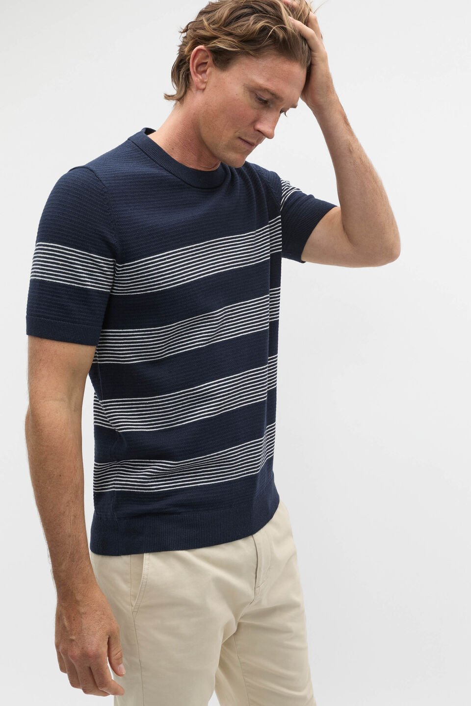 Stripe Knit Tee  Midnight Blue