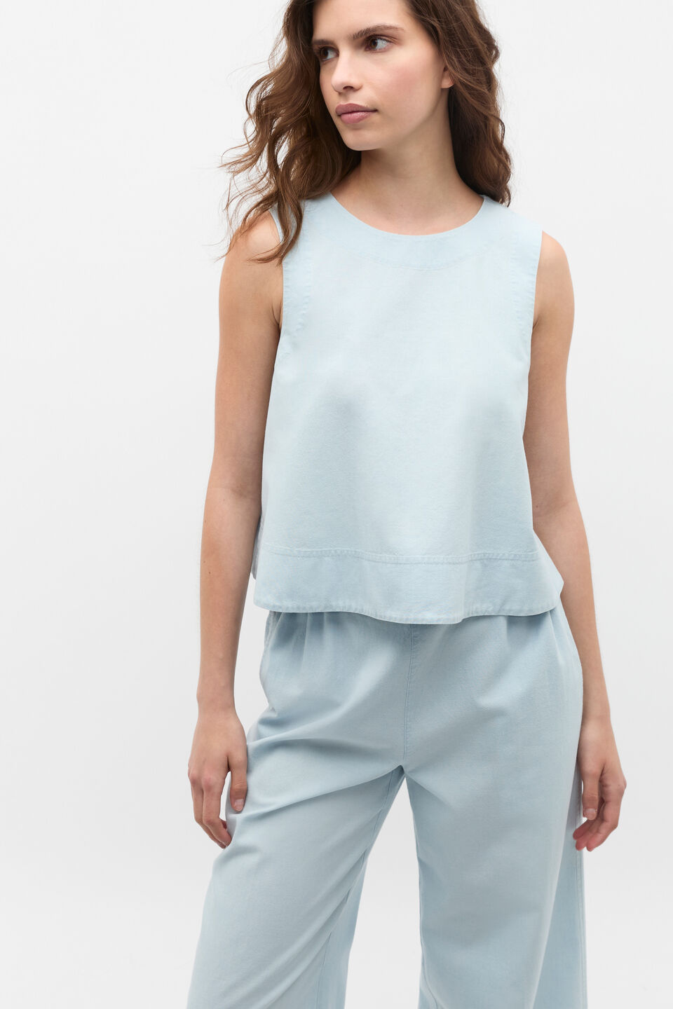 Chambray Boat Neck Shell Top  Chambray
