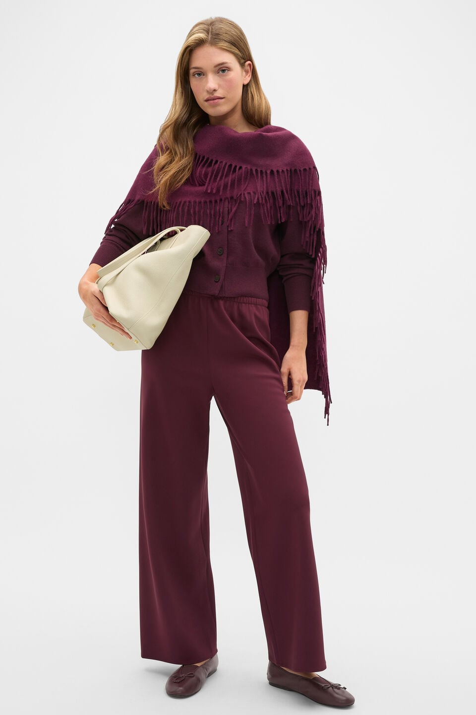 Australian Merino Relaxed Cardigan  Plum Red